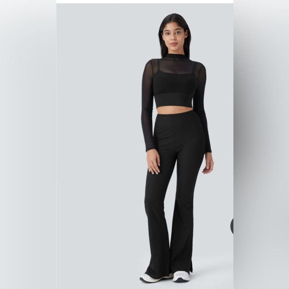 Halara Black Sheer Long Sleeve Crop Top NWT Size Xsmall - Picture 6 of 6